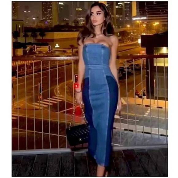 ZARA DENIM PATCHWORK MIDI DRESS DENIM NWT - Picture 5 of 16